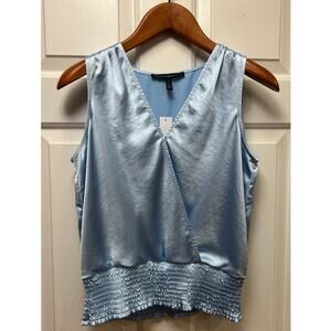 NWT White House Black Market Sleeveless VNeck Surplice Smocked Blouse, Size S